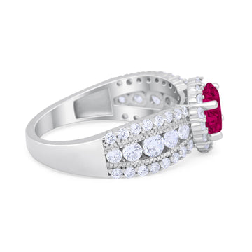 Vintage Style Engagement Ring Simulated Ruby CZ 925 Sterling Silver